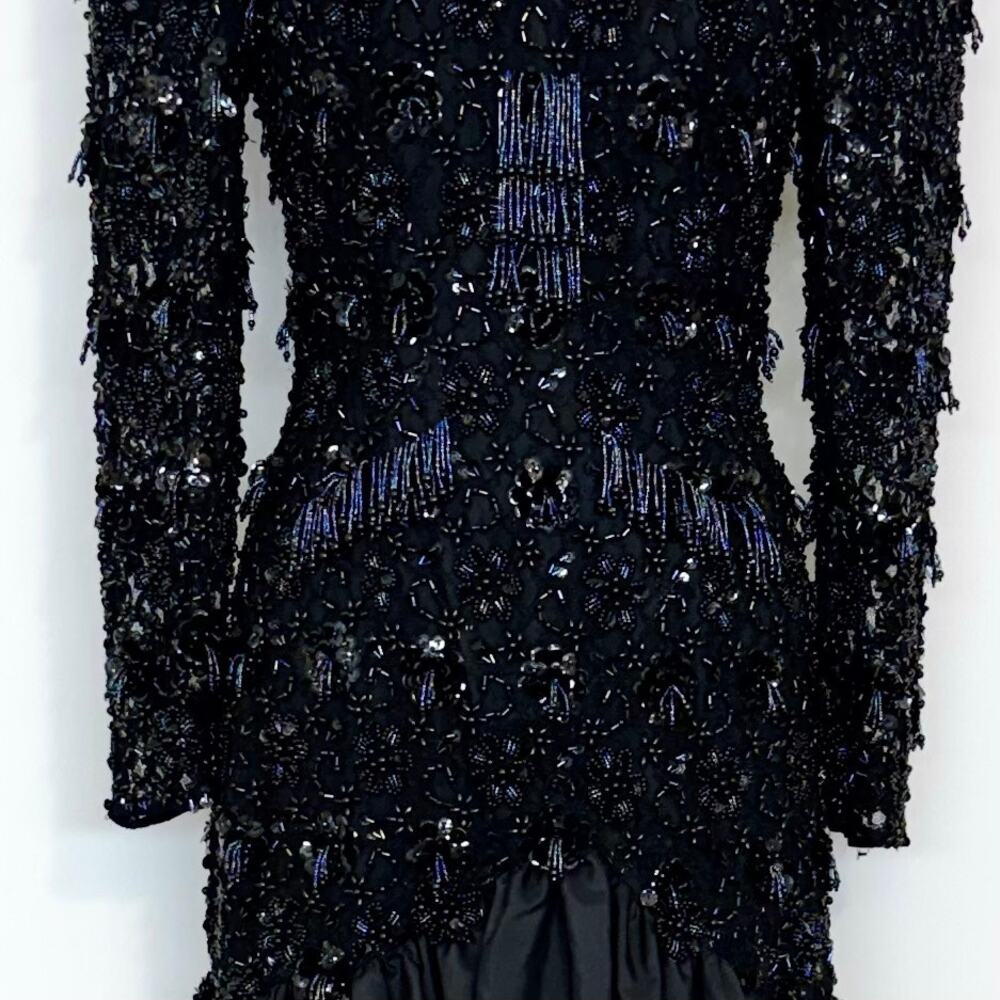 Oleg Cassini Black Tie Evening Heavily Beaded Gown with Trumpet Skirt Dress 6 - Picture 7 of 14